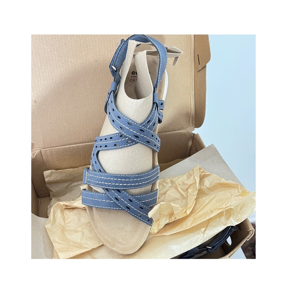 Earth Origins Sassy Sandal Women 11W Blue Strappy Comfort Flat ETSASS3